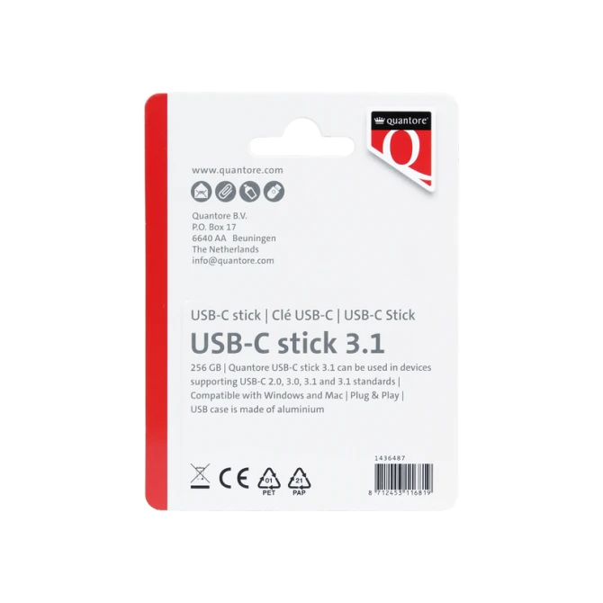 USB stick 3.1 Quantore USB-C 256GB zilver