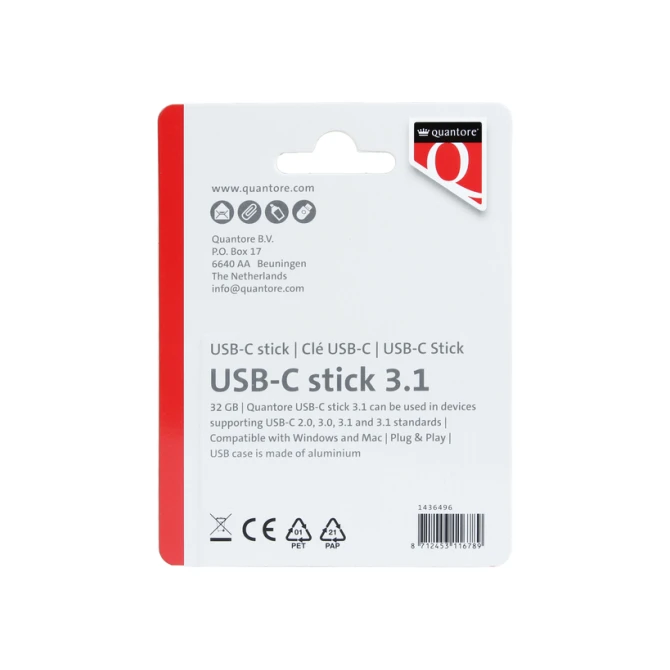 USB stick 3.1 Quantore USB-C 32GB zilver