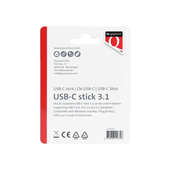 USB stick 3.1 Quantore USB-C 64GB zilver