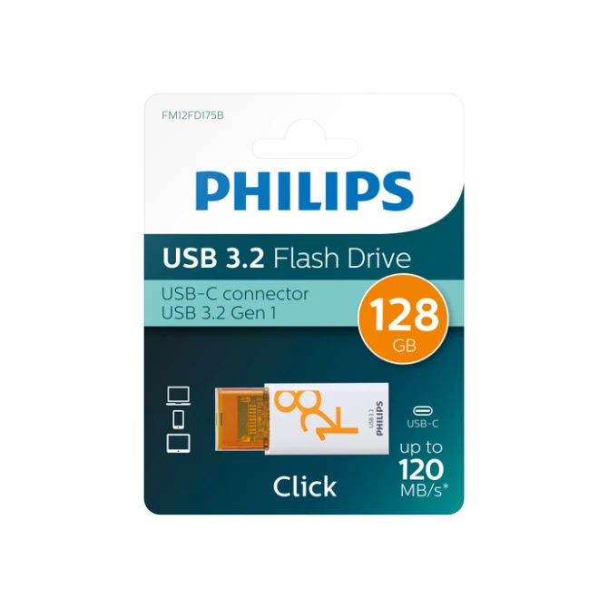 USB stick 3.2 Philips Click USB-C 128GB oranje
