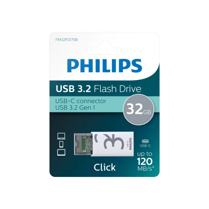 USB stick 3.2 Philips Click USB-C 32GB grijs