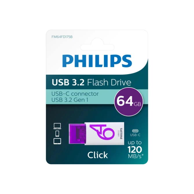 USB stick 3.2 Philips Click USB-C 64GB paars