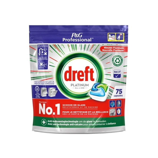Vaatwastabletten Dreft All-in-1 professional Platinum regular 75 stuks