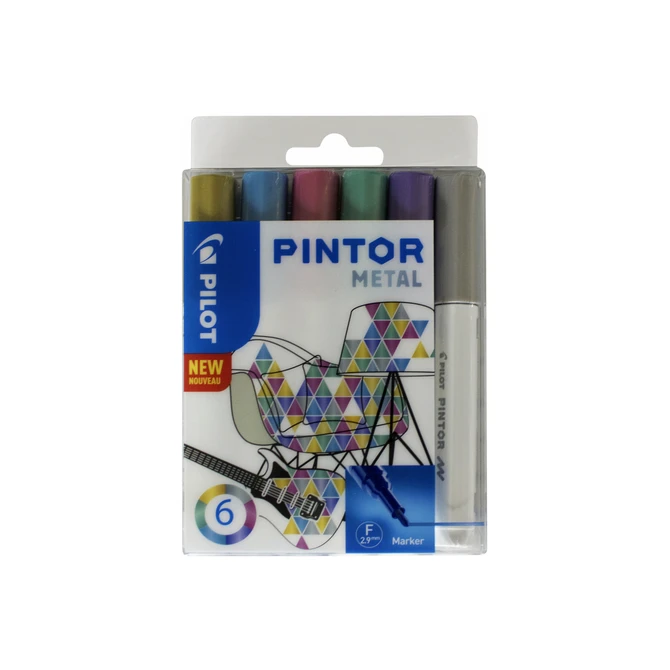 Verfstift Pilot Pintor metallic fijn assorti etui à 6 stuks