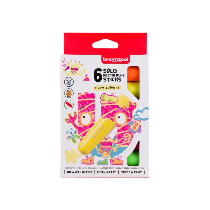 Verfstiften Bruynzeel Kids set à 6 neonkleuren