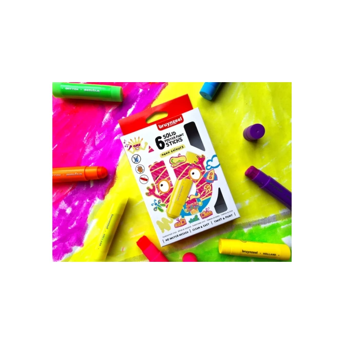 Verfstiften Bruynzeel Kids set à 6 neonkleuren