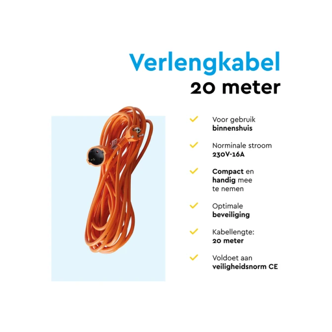 Verlengkabel BRASQ 20m oranje