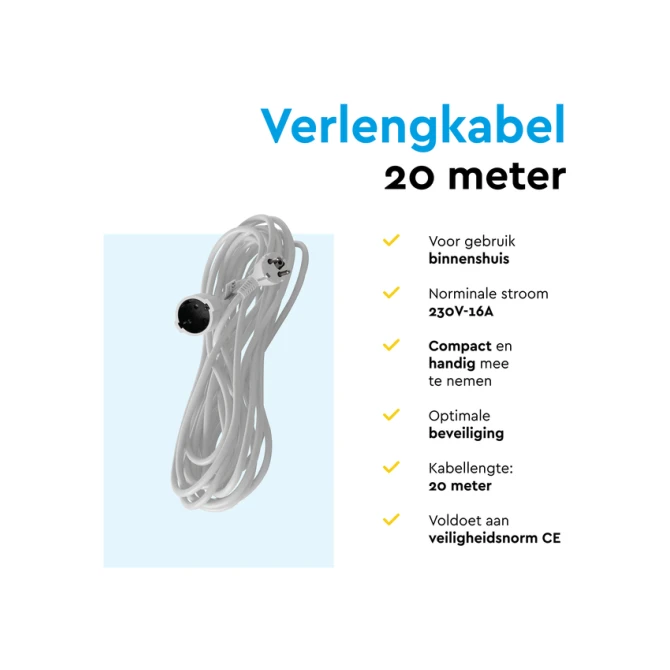 Verlengkabel BRASQ 20m wit