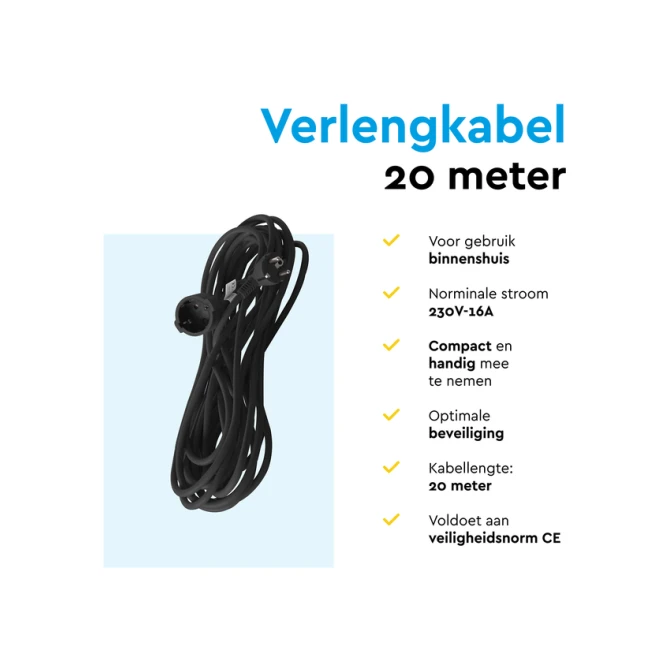 Verlengkabel BRASQ 20m zwart