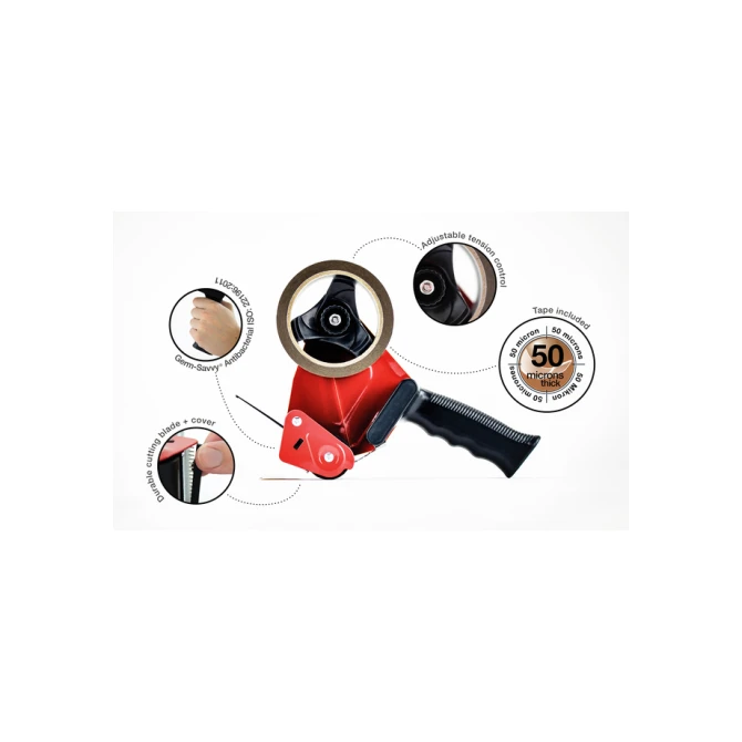 Verpakkingstape dispenser Rapesco Germ-Savvy 960 antibacterieel met bruine tape zwart