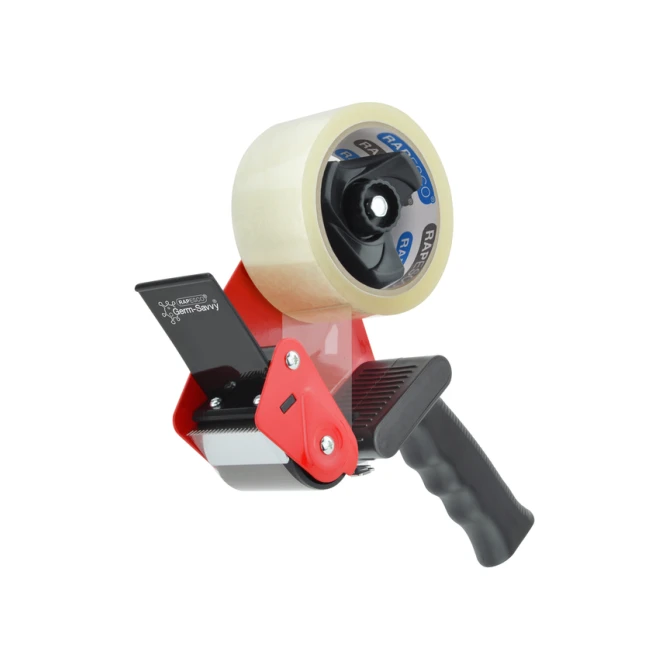 Verpakkingstape dispenser Rapesco Germ-Savvy 960 antibacterieel met transparante tape zwart