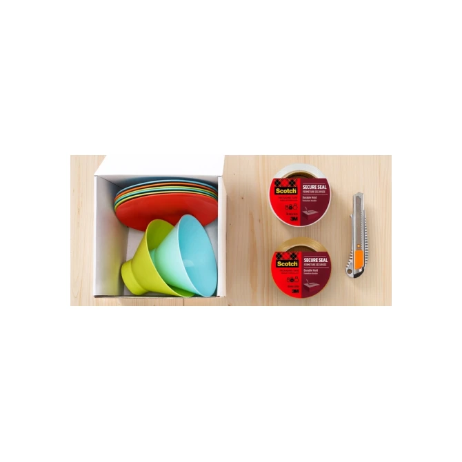 Verpakkingstape dispenser Scotch met 2 rollen Secure seal tape 50mmx66m bruin