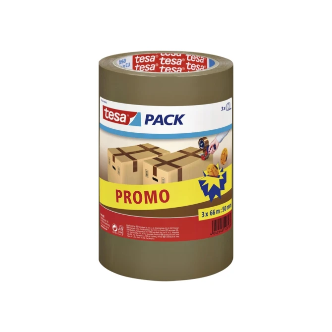 Verpakkingstape tesapack® 66mx50mm bruin promopack 3 rollen