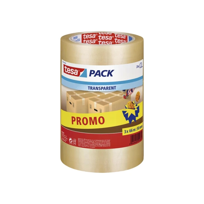 Verpakkingstape tesapack® 66mx50mm transparant promopack 3 rollen