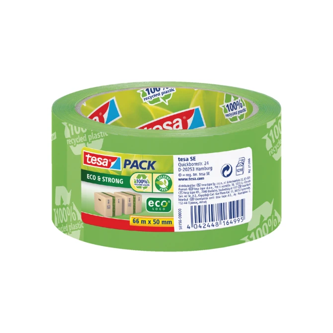 Verpakkingstape tesapack® Eco & Strong 66mx50mm groen bedrukt
