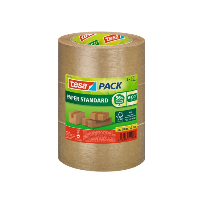 Verpakkingstape tesapack® Papier Standard ecoLogo 50mx50mm bruin bundel 3 rollen
