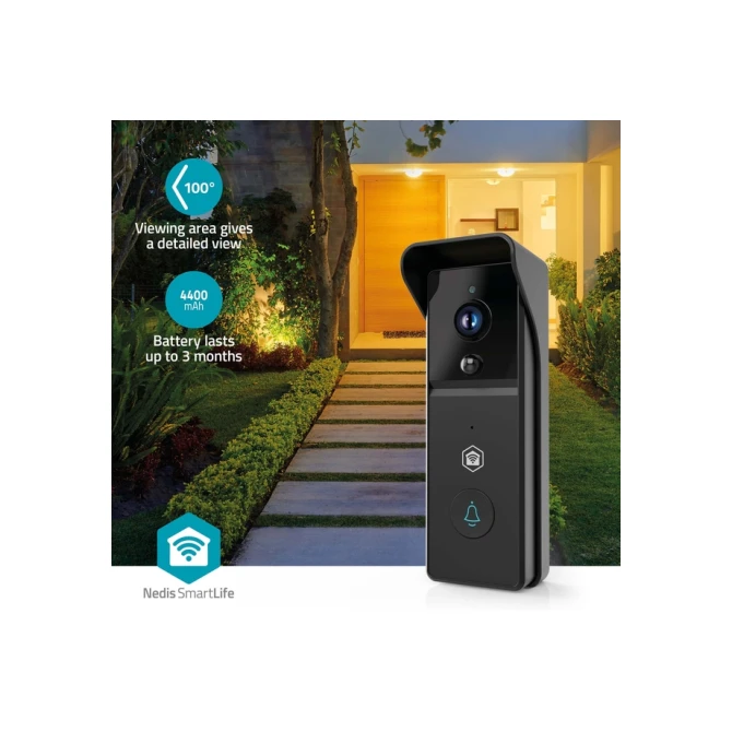Videodeurbel Nedis Smartlife Wifi 3MP Full HD 1296p zwart