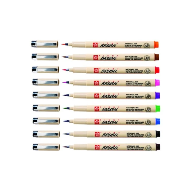 Viltift met brushpen Bruynzeel Sakura Pigma etui à 9 kleuren