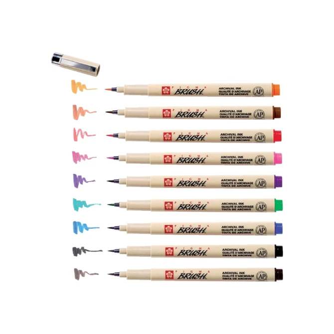 Viltift met brushpen Bruynzeel Sakura Pigma etui à 9 kleuren