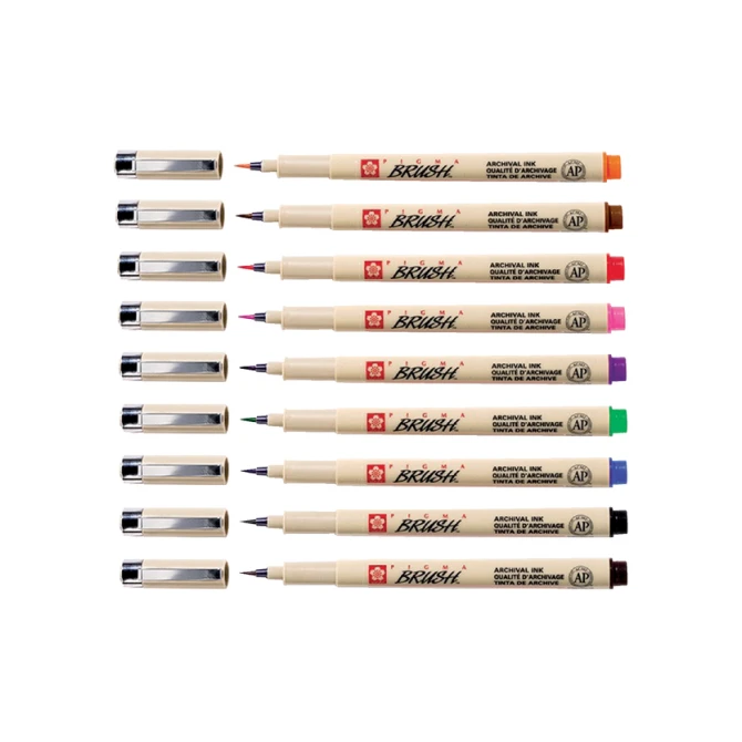 Viltift met brushpen Bruynzeel Sakura Pigma etui à 9 kleuren