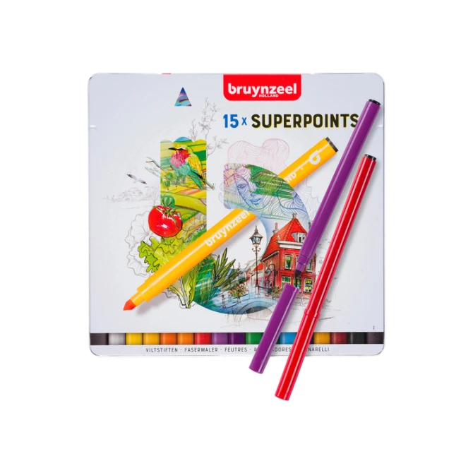 Viltstift Bruynzeel Creatives Superpoints blik à 15 kleuren