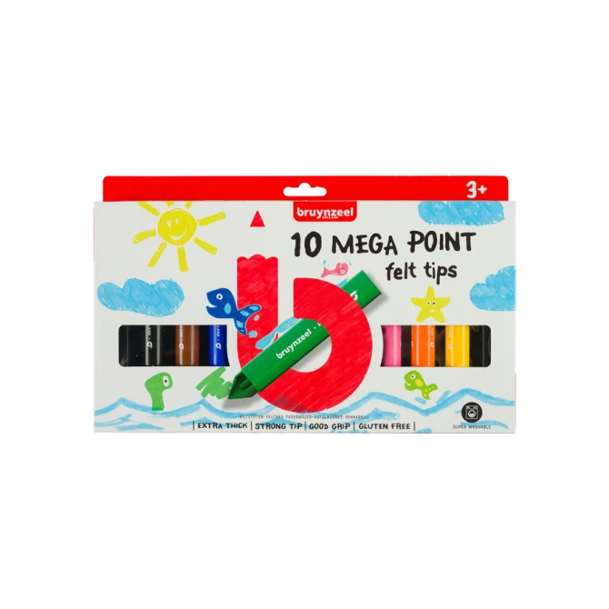 Viltstift Bruynzeel Kids Mega Point set à 10 kleuren