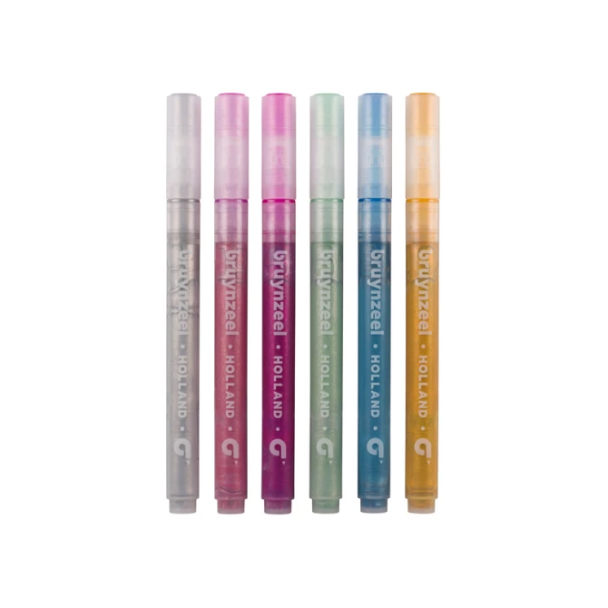 Viltstift Bruynzeel Kids pastel zilver goud set à 6 glitterkleuren