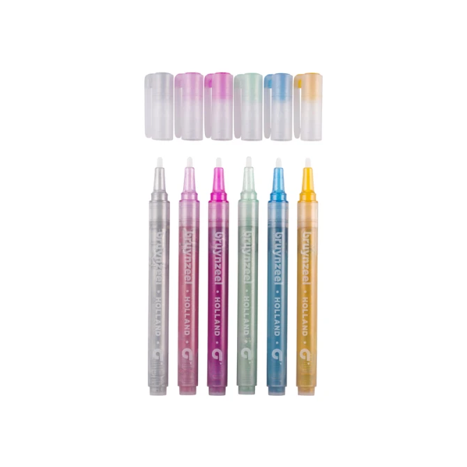 Viltstift Bruynzeel Kids pastel zilver goud set à 6 glitterkleuren
