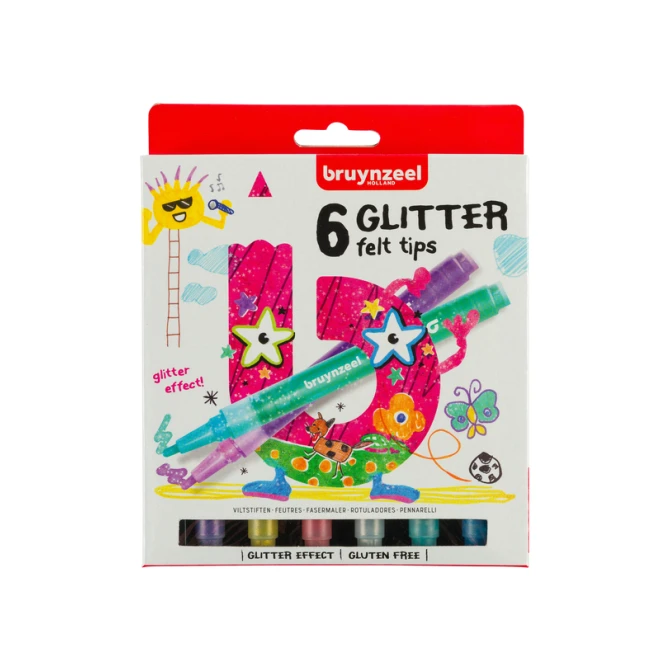 Viltstift Bruynzeel Kids set à 6 glitterkleuren