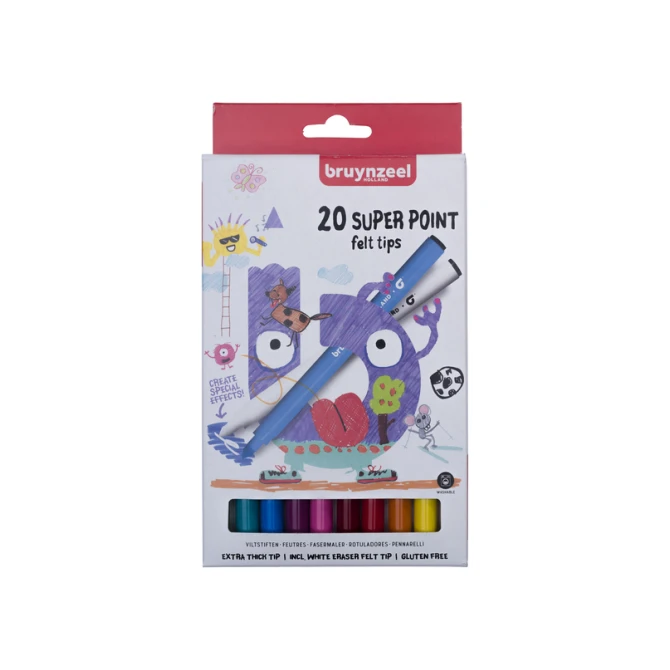 Viltstift Bruynzeel Kids Super Point set à 20 kleuren