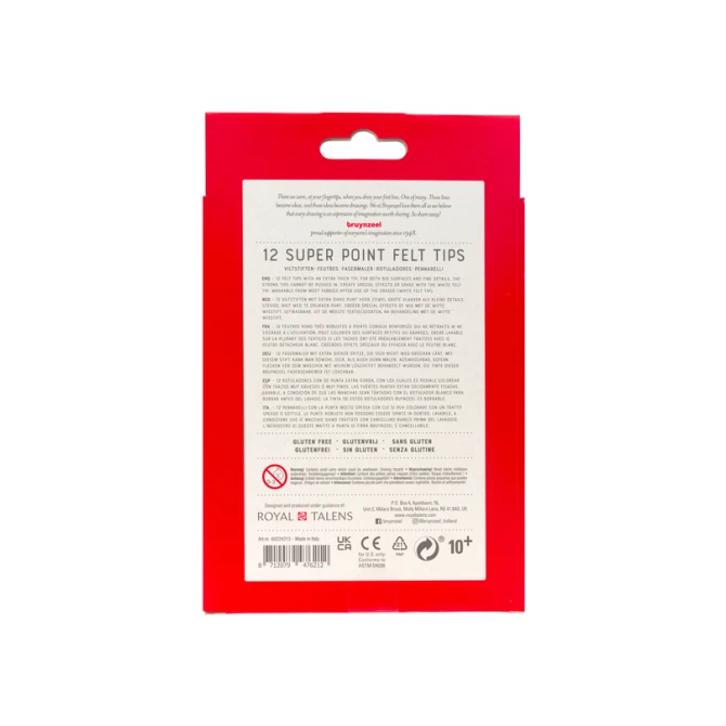 Viltstift Bruynzeel Super Point met witte wisstift set à 12 kleuren