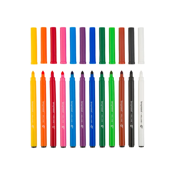 Viltstift Bruynzeel Super Point met witte wisstift set à 12 kleuren
