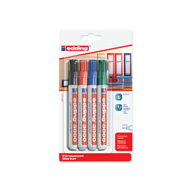 Viltstift edding 3000 rond 1.5-3mm assorti blister à 4 stuks
