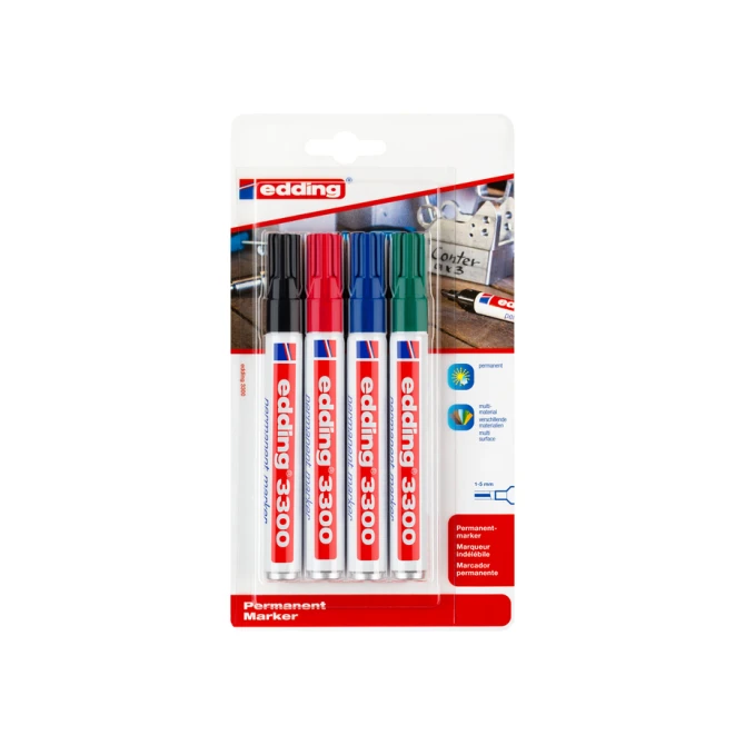 Viltstift edding 3300 schuin 1-5mm assorti blister à 4 stuks