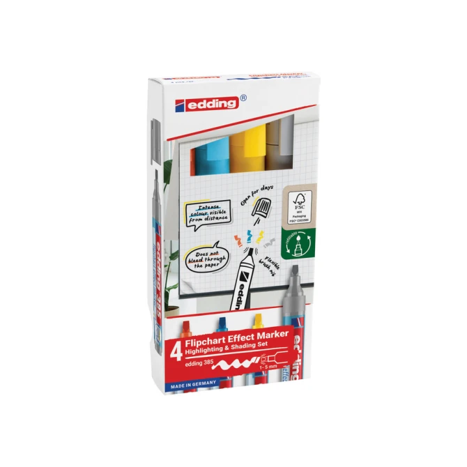 Viltstift edding 385 flipover penseelpunt assorti 4 stuks