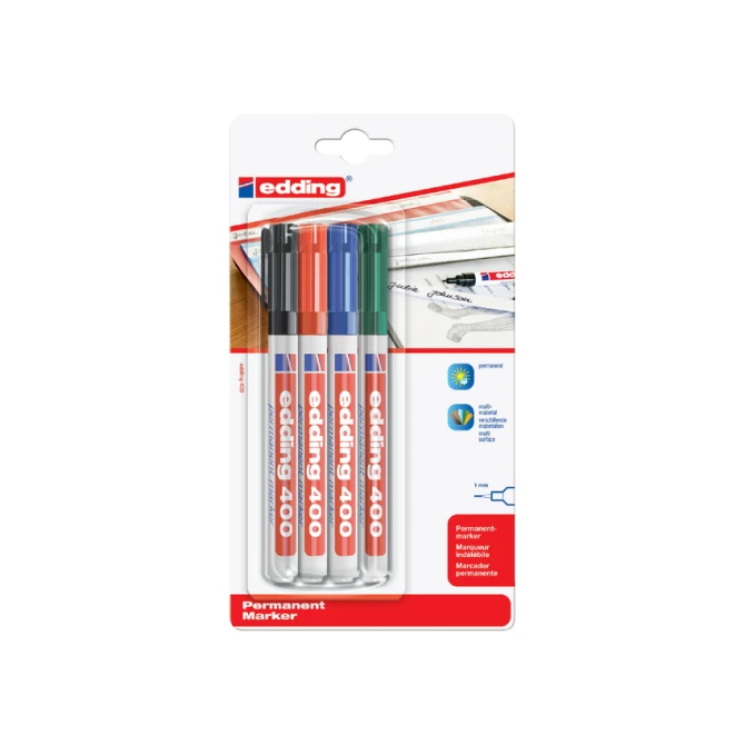 Viltstift edding 400 rond assorti 1mm blister à 4 stuks