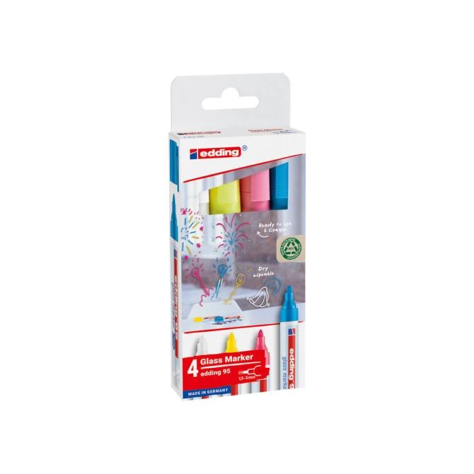 Viltstift edding 95 glasbord rond 1.5-3mm incl wit assorti 4 stuks
