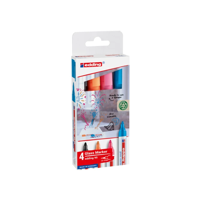 Viltstift edding 95 glasbord rond 1.5-3mm incl zwart assorti 4 stuks