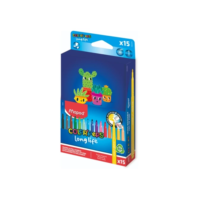 Viltstift Maped Color'Peps Long Life 2.0 doos à 15 stuks assorti