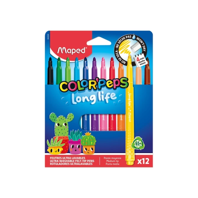 Viltstift Maped Color'Peps Long Life 2.0 set à 12 stuks assorti