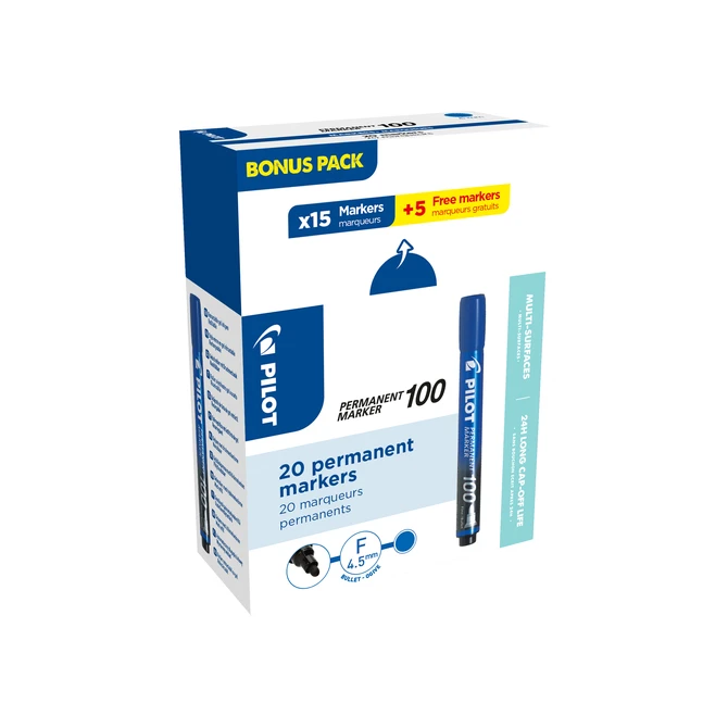 Viltstift PILOT 100 rond fijn blauw doos à 15+5 gratis