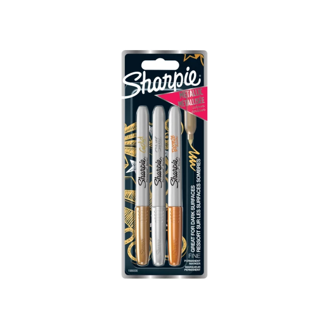 Viltstift Sharpie rond fijn metallic assorti blister à 3 stuks
