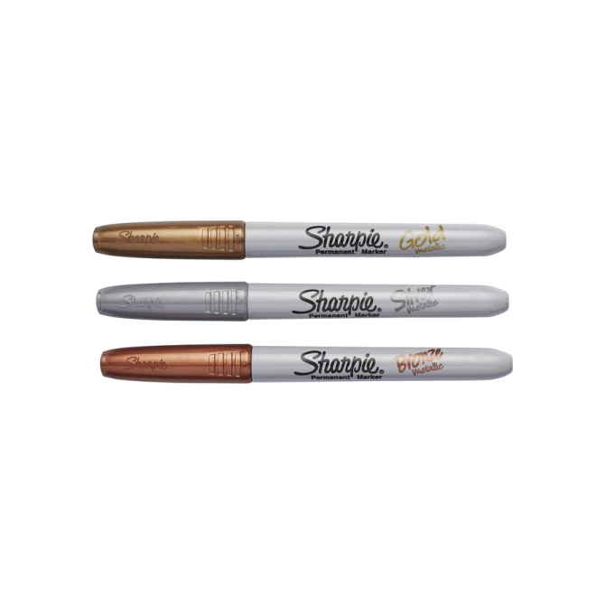 Viltstift Sharpie rond fijn metallic assorti blister à 3 stuks