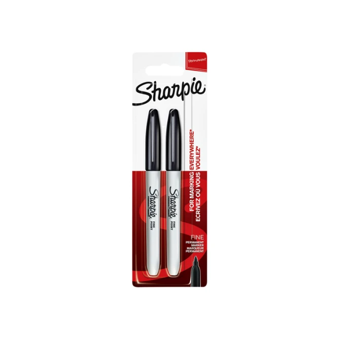 Viltstift Sharpie rond fijn zwart blister à 2 stuks