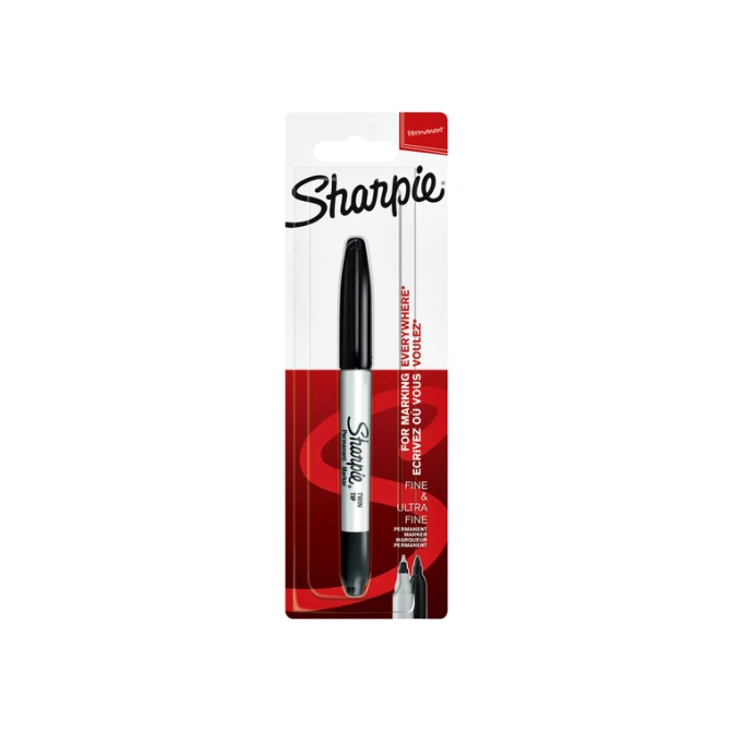 Viltstift Sharpie rond Twin tip ultra fijn & F zwart blister à 1 stuk