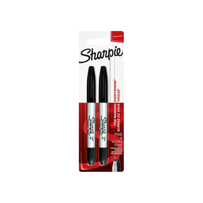 Viltstift Sharpie rond Twin tip ultra fijn & fijn zwart 2 stuks