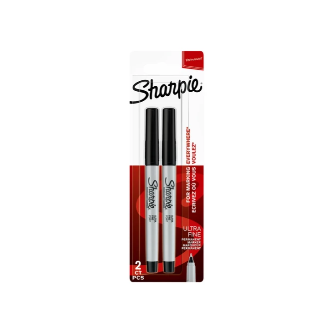 Viltstift Sharpie rond ultra fijn zwart blister à 2 stuks