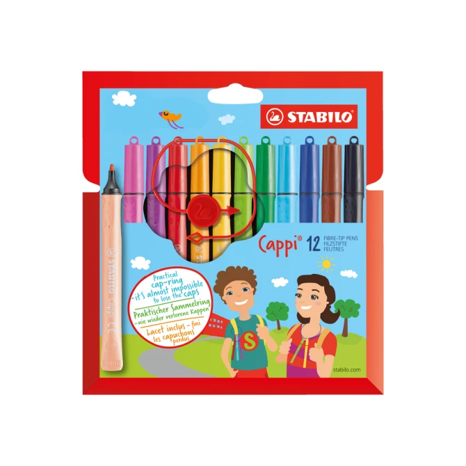 Viltstift STABILO Cappi 168/12 medium assorti etui à 12 stuks