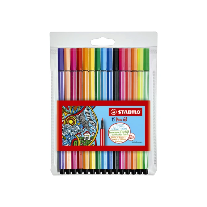 Viltstift STABILO Pen 68/15 medium assorti etui à 10+5 neon kleuren