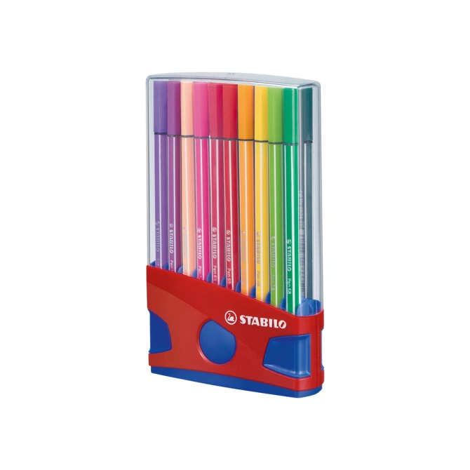 Viltstift STABILO Pen 68/20 ColorParade in rood/blauw etui M ass 20st